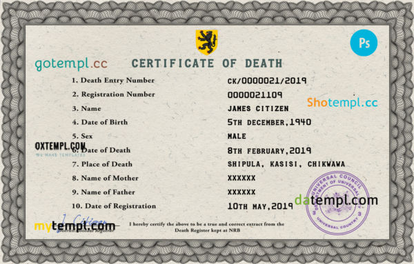 # deathprism death universal certificate PSD template, completely editable