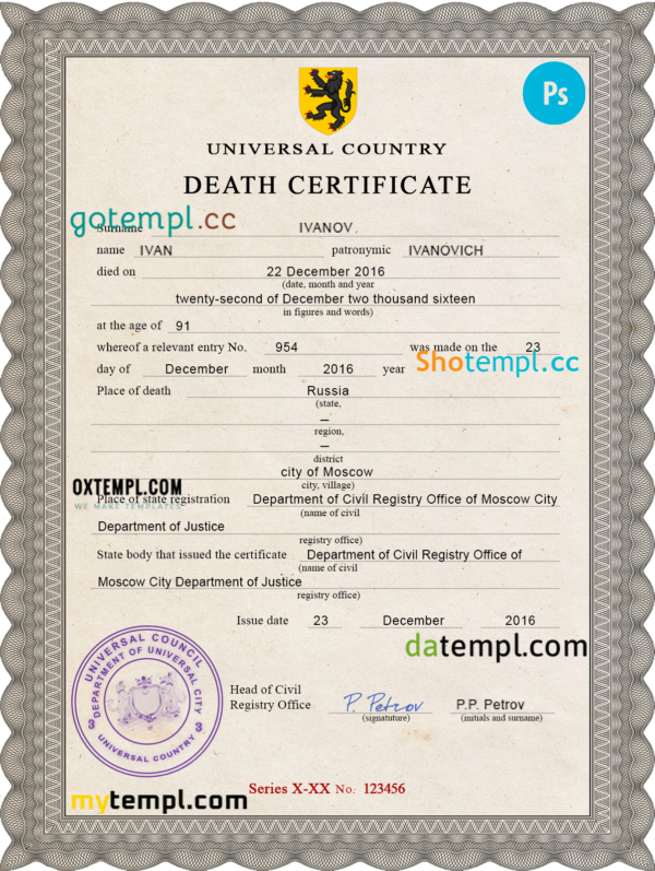 # disclosure vital record death certificate universal PSD template