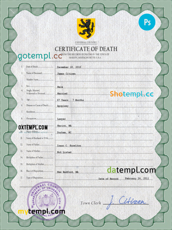 # flight death universal certificate PSD template, completely editable