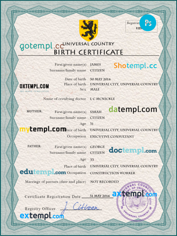 # honor universal birth certificate PSD template, completely editable