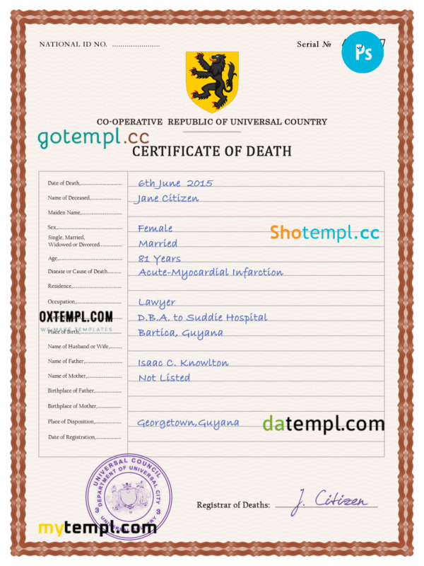 # horizon vital record death certificate universal PSD template