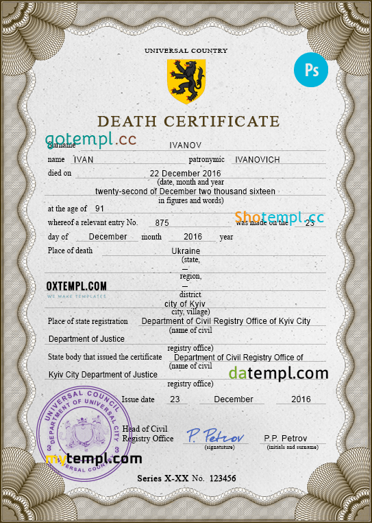 # pulse verse vital record death certificate universal PSD template