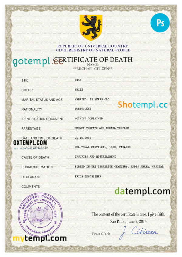 # trust vital record death certificate universal PSD template