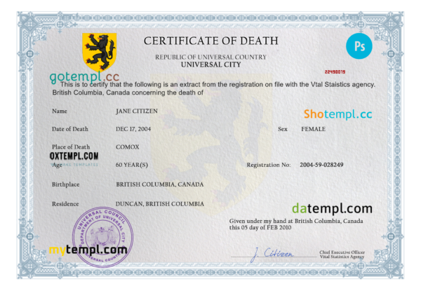 # united death universal certificate PSD template, completely editable