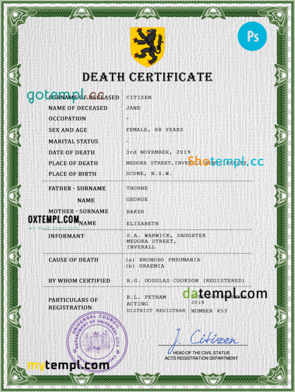 # wisdom vital record death certificate universal PSD template
