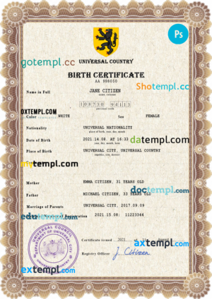 # ammo universal birth certificate PSD template, completely editable