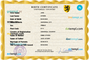 # birthverse universal birth certificate PSD template, completely editable