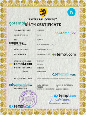# blackout universal birth certificate PSD template, completely editable