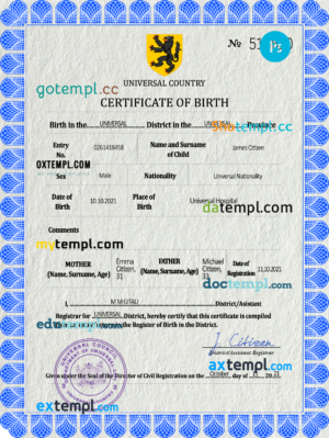 # flow universal birth certificate PSD template, fully editable