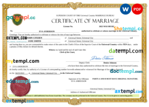 # grace universal marriage certificate Word and PDF template, completely editable