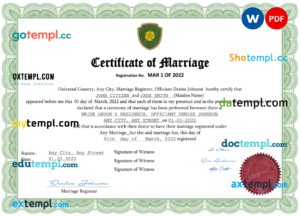 # fancy universal marriage certificate Word and PDF template, fully editable
