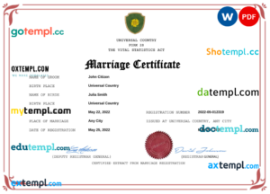 # lure universal marriage certificate Word and PDF template, completely editable