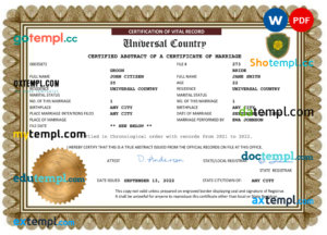 # smart universal marriage certificate Word and PDF template, completely editable