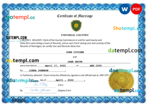 # hypnotic universal marriage certificate Word and PDF template, fully editable
