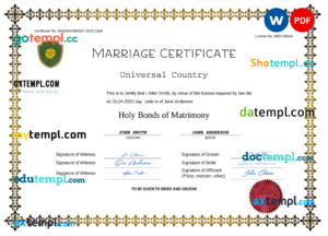 # fresh universal marriage certificate Word and PDF template, fully editable