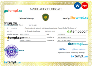 # adore universal marriage certificate Word and PDF template, completely editable