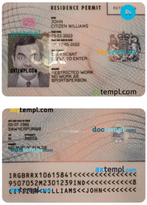 United Kingdom residence permit PSD template