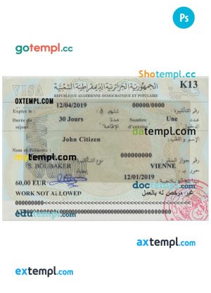 Algeria Visa PSD template, with fonts