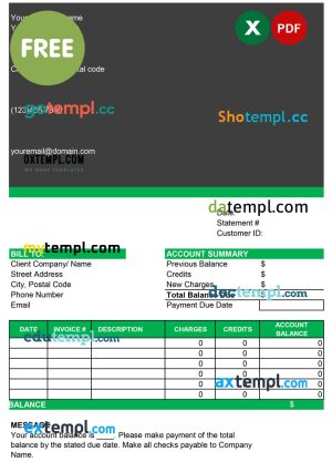 bank account statement example, Excel & PDF formats