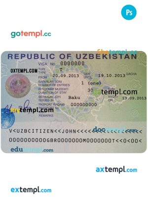 UZBEKISTAN entry visa PSD template, fully editable