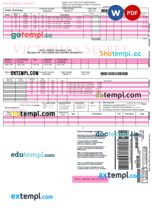 USA Victoria’s Secret invoice template Word and PDF template, fully editable