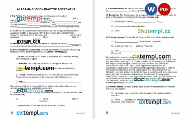 alabama postnuptial agreement template, Word and PDF format