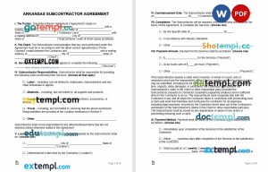 arkansas subcontractor agreement template, Word and PDF format