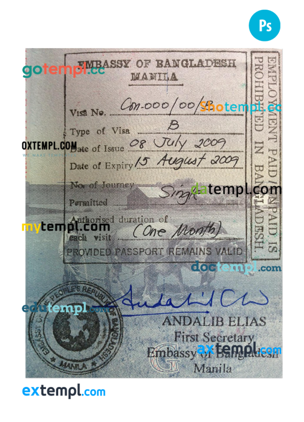 BANGLADESH stamp tourist visa PSD template