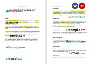 bank investment contract template, Word and PDF format