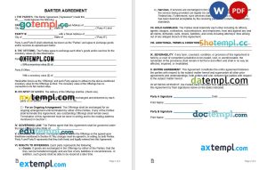 barter agreement template, Word and PDF format