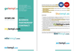 business partnership contract template, Word and PDF format