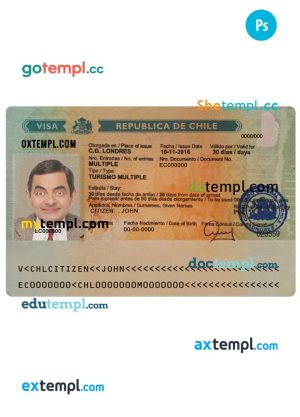 CHILE tourism visa PSD template, with fonts