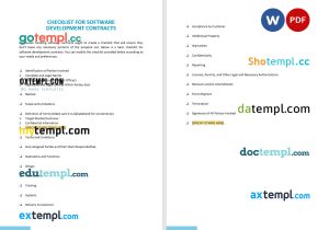 checklist software development contract in Word and PDF format