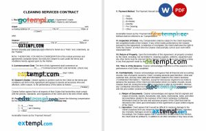 cleaning services contract template in Word and PDF format