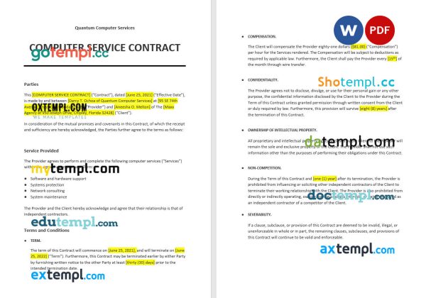 computer service contract template, Word and PDF format