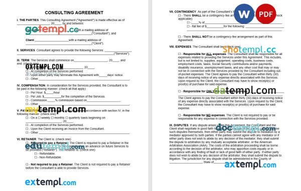 consulting contract template, Word and PDF format