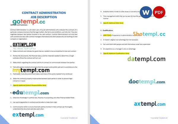 construction contract template, Word and PDF format