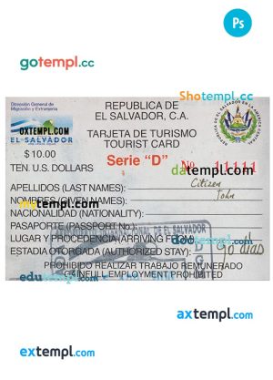 EL SALVADOR tourist card PSD template, with fonts