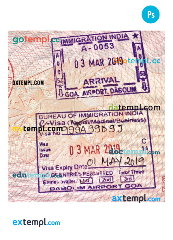 INDIA stamp tourist visa PSD template
