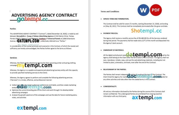 advertising agency contract template, Word and PDF format