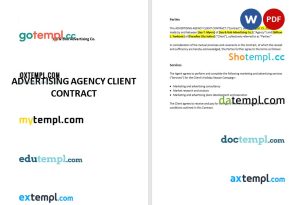 advertising agency client contract template, Word and PDF format