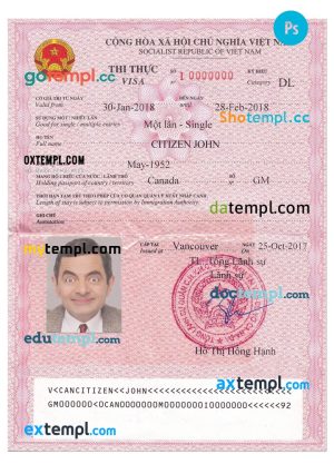 VIETNAM tourist visa discretionary leave (DL) PSD template, version 2