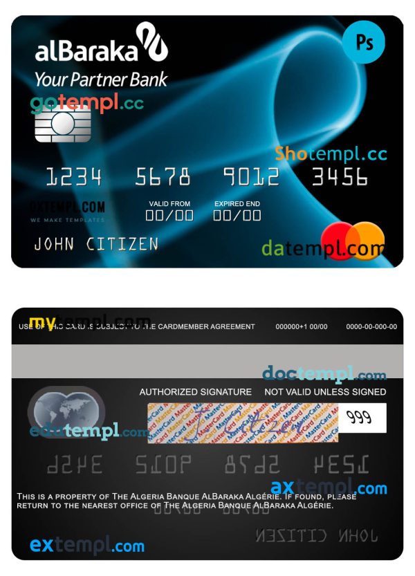 Algeria Banque AlBaraka Algérie mastercard template in PSD format