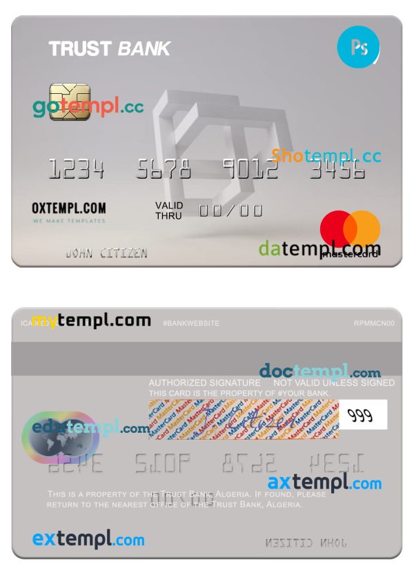 Algeria Trust Bank Algéria mastercard template in PSD format
