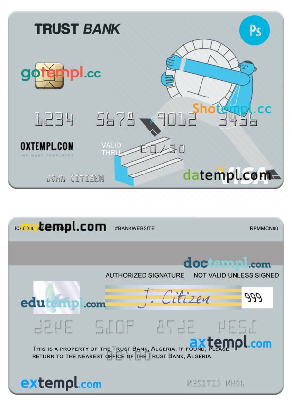 Algeria Trust Bank Algéria visa card template in PSD format