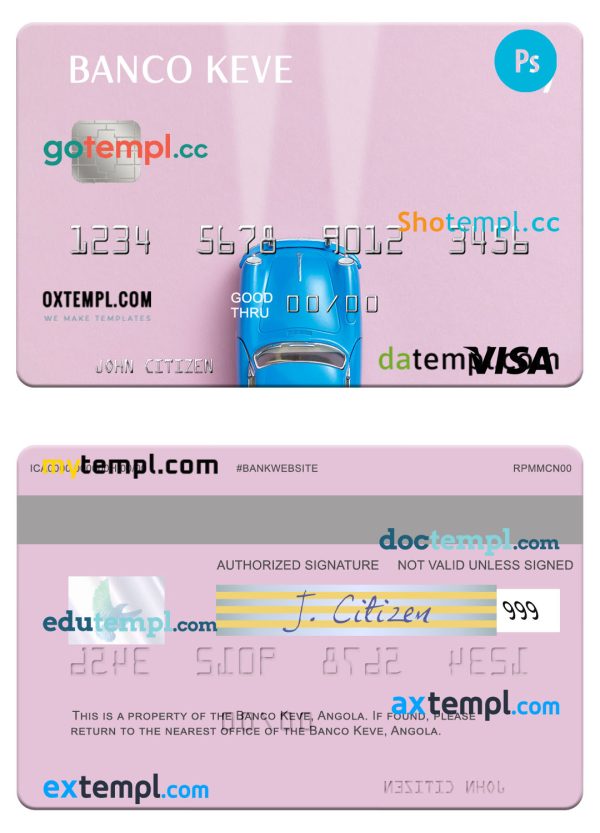 Angola Banco Keve visa card template in PSD format