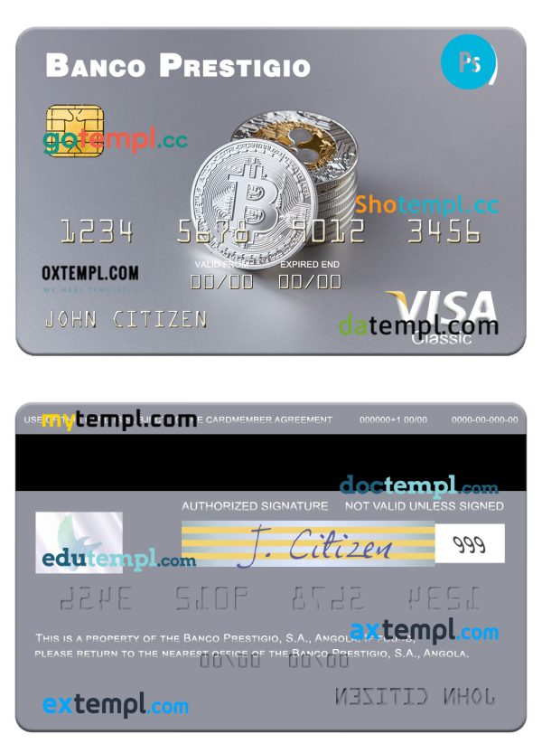 Angola Banco Prestigio, S.A. visa card template in PSD format