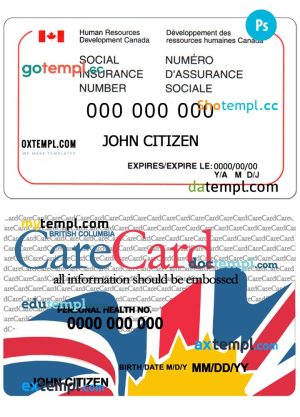 Canada social insurance number (SIN) card template in PSD format