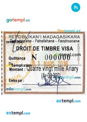Madagascar visa stamp PSD template, with fonts