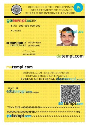 Philippines bureau of internal revenue card template in PSD format, with fonts